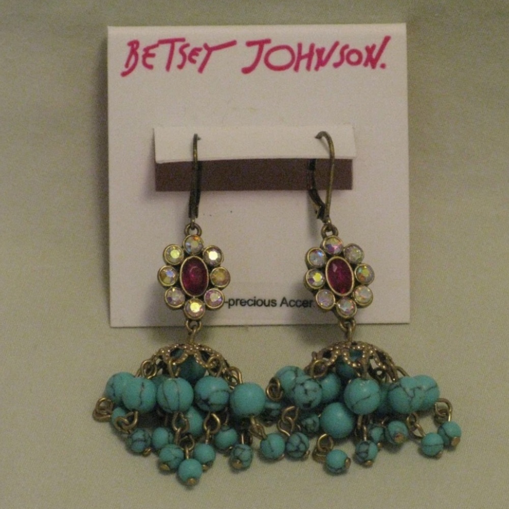 Betsey Johnson 'Bohemian Tassel' Earrings Turquoise & Crystal - NWT Beautiful!